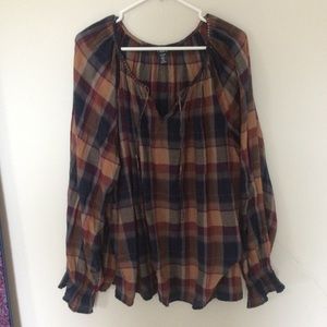 Chaps Plus Size Plaid Peasant Blouse